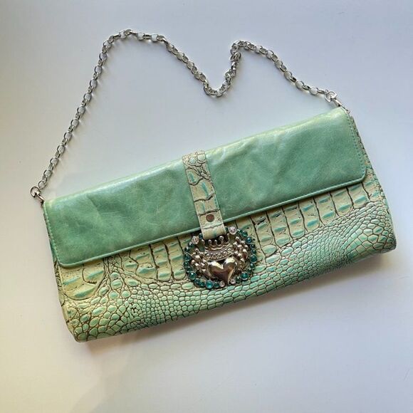 Michelle Monroe RARE Croc Embossed Clutch with Chain Shoulder Strap - Picture 1 of 13